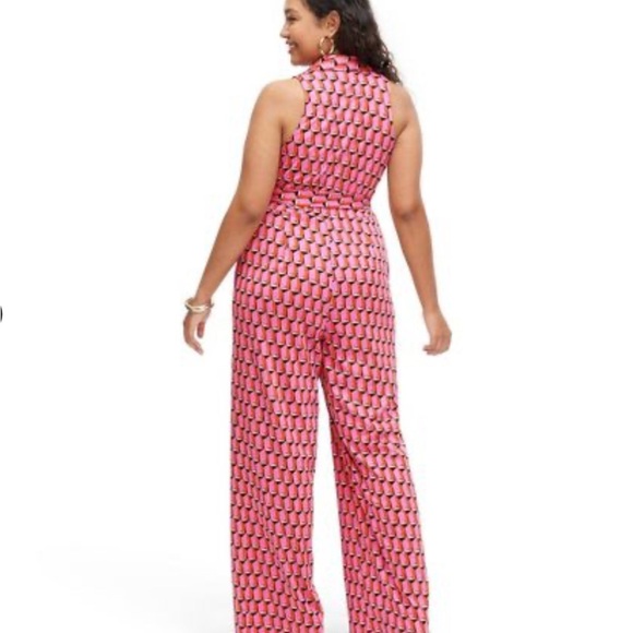 DVF for Target, Plus L , US 12-14 Collared Sleeveless Pink Modern Geo Jumpsuit - Picture 2 of 8
